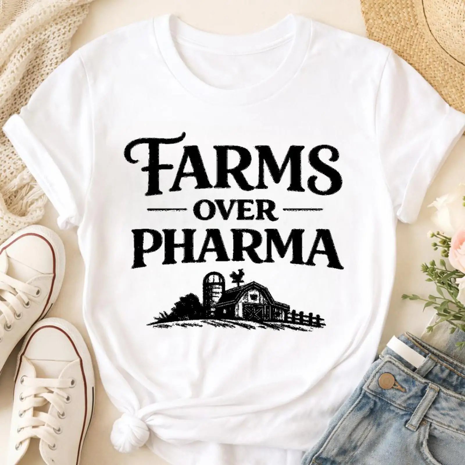 Sustainable Agriculture/Farming - Футболка Farms Over Pharma: Эко-сознательность, поддержка